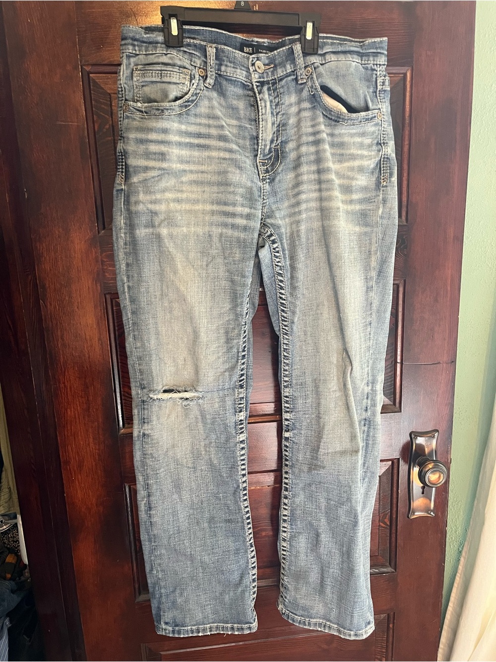 Buckle Light Wash Distressed Straight-Leg Jeans